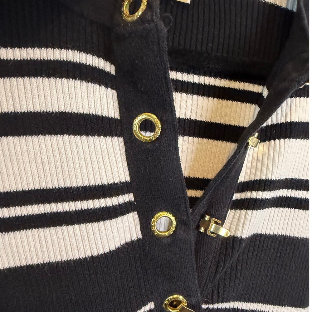 Michael Kors Y2K Grunge Whimsigoth Black White Stripe Ribbed Knit Sweater PM - Picture 3 of 8